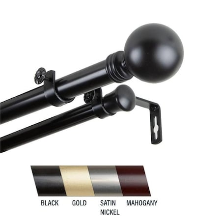 Central Design 100-01-992-D Globus 1 In. Double Curtain Rod; 120-170 In. - Black